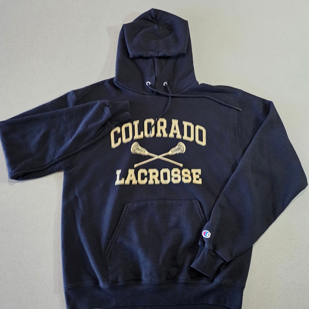 Champion Colorado Lacrosse Hoodie Navy Blue Mens Medium Pullover Eco Fleece